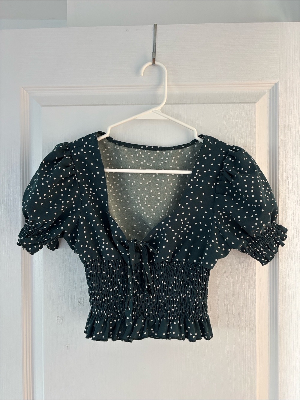 Women's Deep Teal Polka Dot Smocked Crop Top